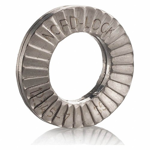 Nord-Lock 2712 Lock Washer, Wedge, Measurement System: Metric, 5/16 in Nominal, Stainless Steel, Plain, 0.67 in Inside Dia, 1.21 in Outside Dia, 0.12 in Thickness